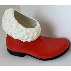 Ceramic Red Santa Claus Boot Planter Signed Vintage 7.5” Christmas Decoration
